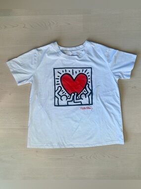 Keith Haring Tee - White with Red Heart Graphic
